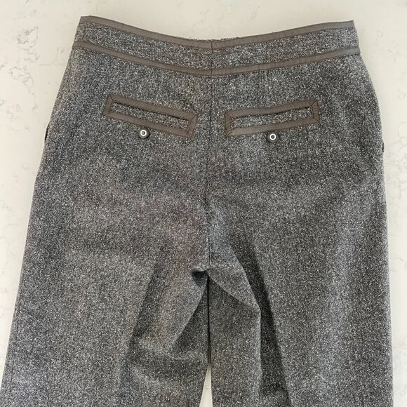 Tory Burch Tweed Virgin Wool Blend Cuffed Lined Pants Ribbon Detail Grey Blk M - Picture 7 of 13